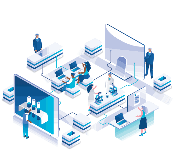 Illustration of an IT team working in a data center